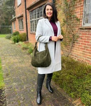 Green Suede Zipped Tote Bag