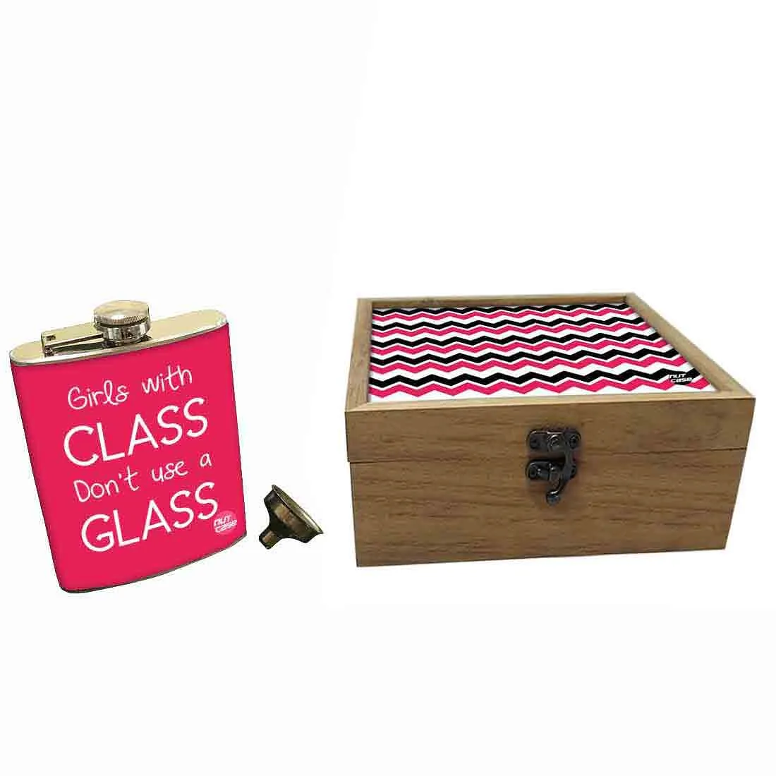 Hip Flask Gift Box -Hip Flask For Women -Girls with Class Don't Need A Glass