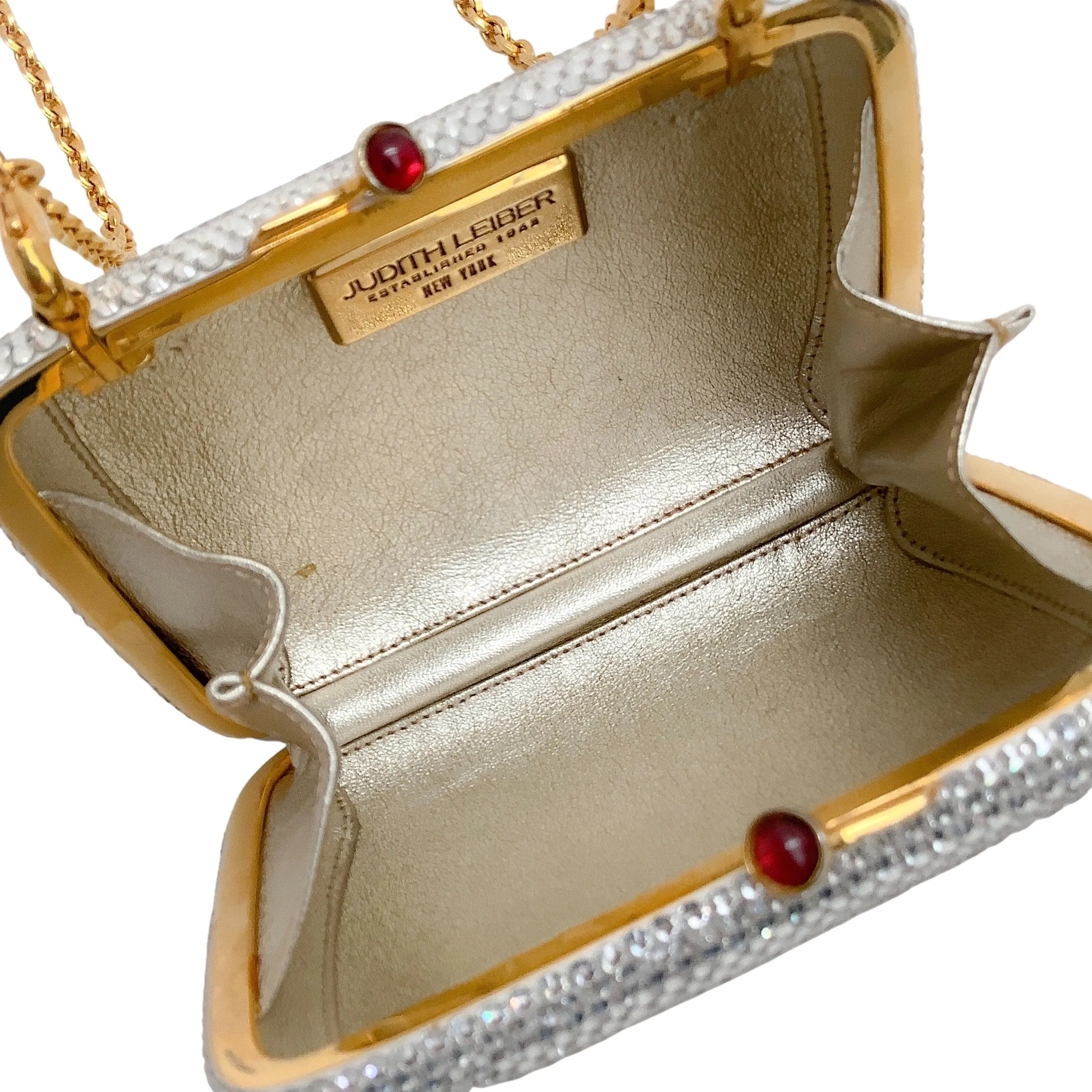 Judith Leiber Small Silver Crystal Embellished Minaudière Clutch