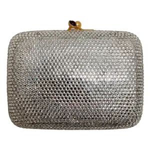 Judith Leiber Small Silver Crystal Embellished Minaudière Clutch