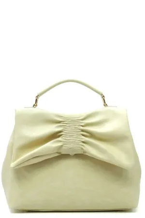 Light Yellow Pleated Bow Flap Crossbody Satchel