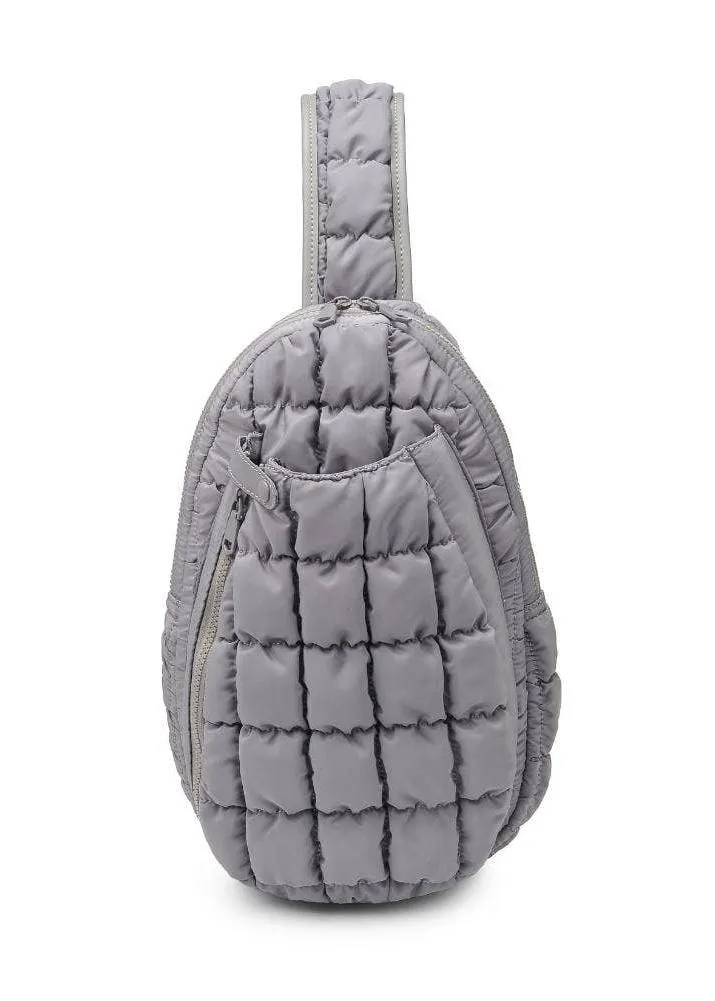 Match Point Quilted Puffer Nylon Pickleball Sling Backpack in Grey