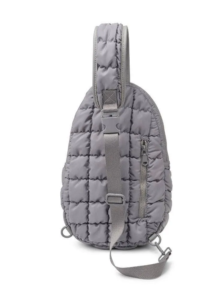 Match Point Quilted Puffer Nylon Pickleball Sling Backpack in Grey