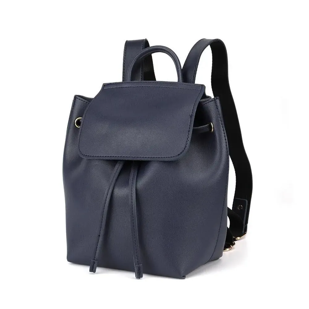 Minimalist Navy Leather College Backpack