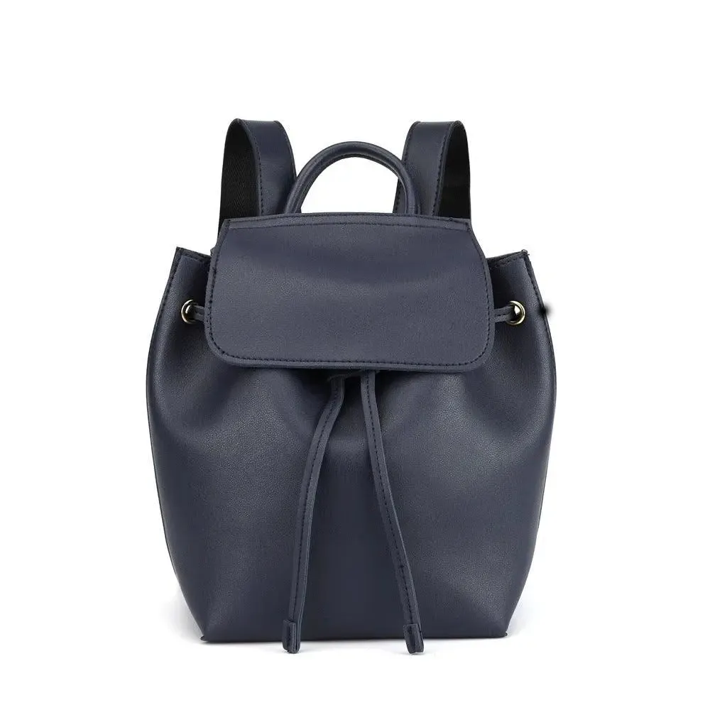 Minimalist Navy Leather College Backpack