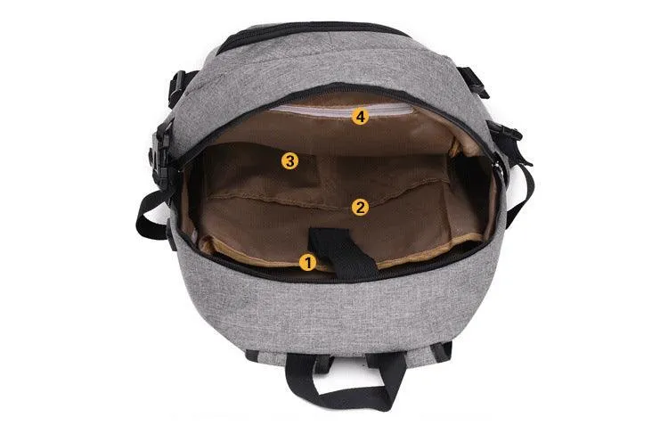 Multi-Functional Canvas USB Backpack-Grey