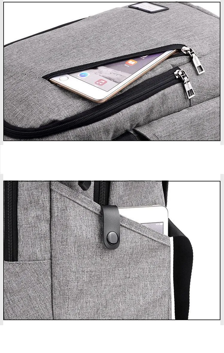 Multi-Functional Canvas USB Backpack-Grey