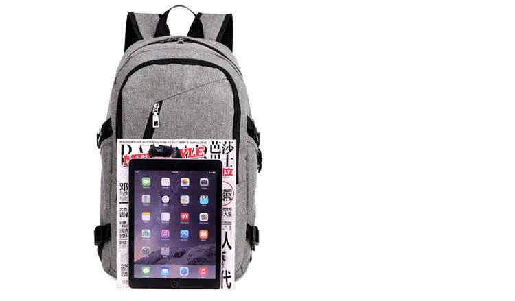 Multi-Functional Canvas USB Backpack-Grey