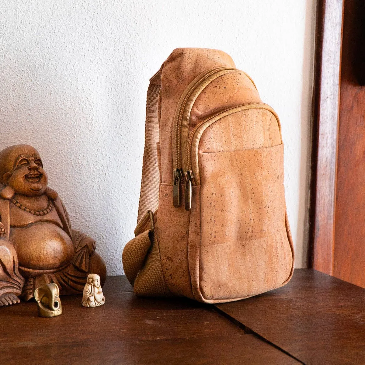 Natural Cork Brown and Black Men's Sling Bag: Stylish BAG-2273