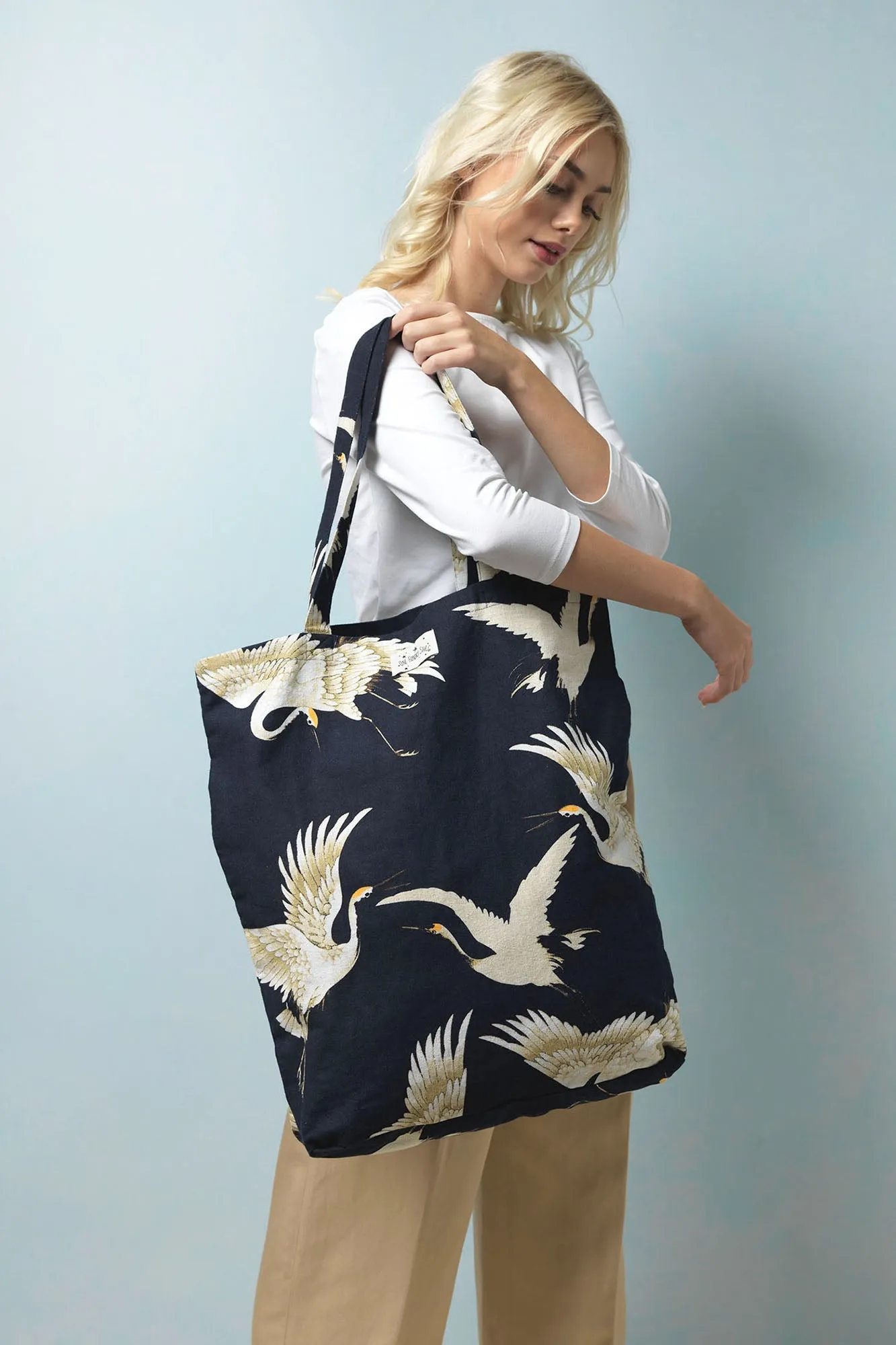 One Hundred Stars Stork Black Canvas Bag