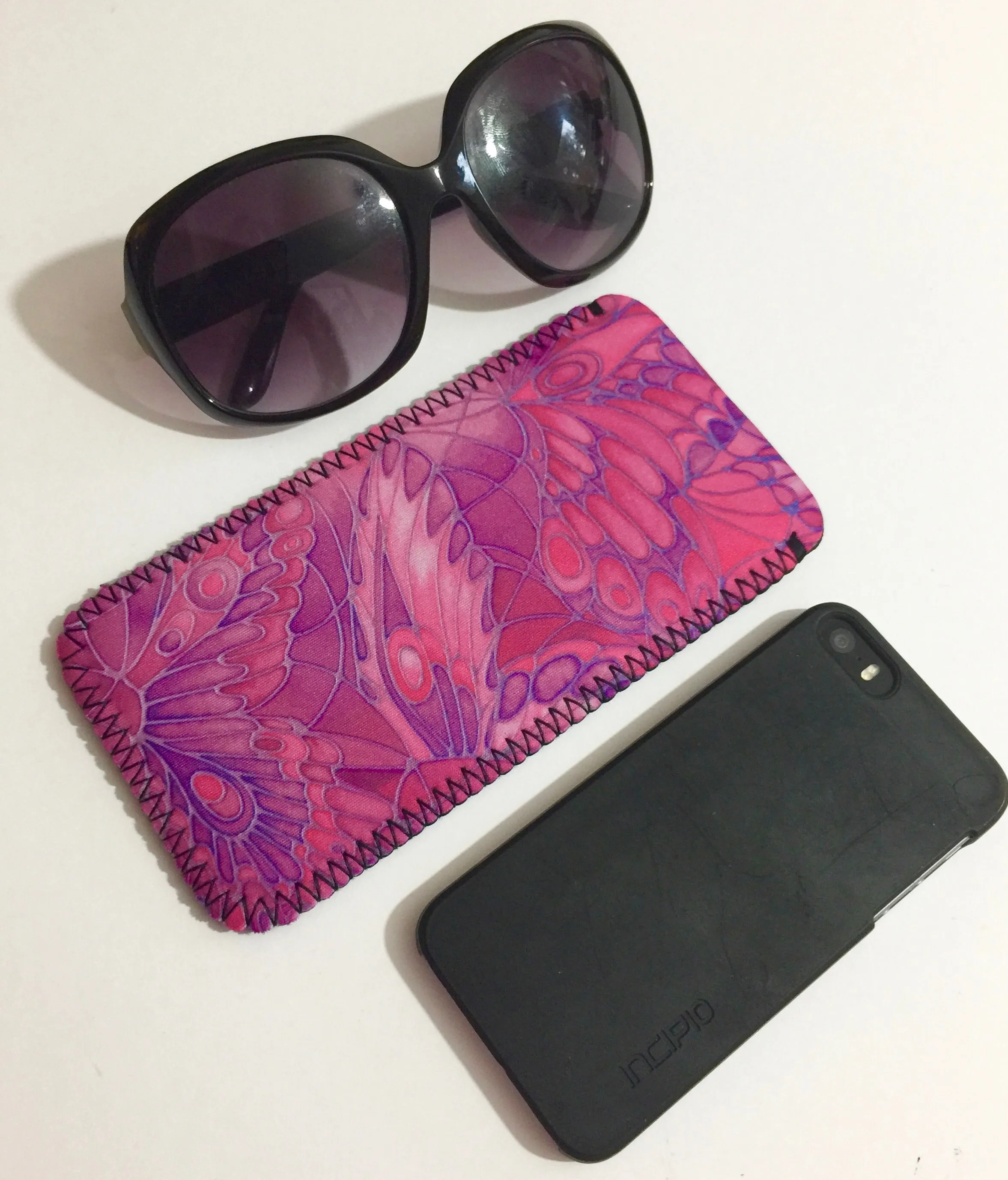 Pink Butterflies Glasses Cover - slip-on padded glasses cover - Reading or Large Glasses Case