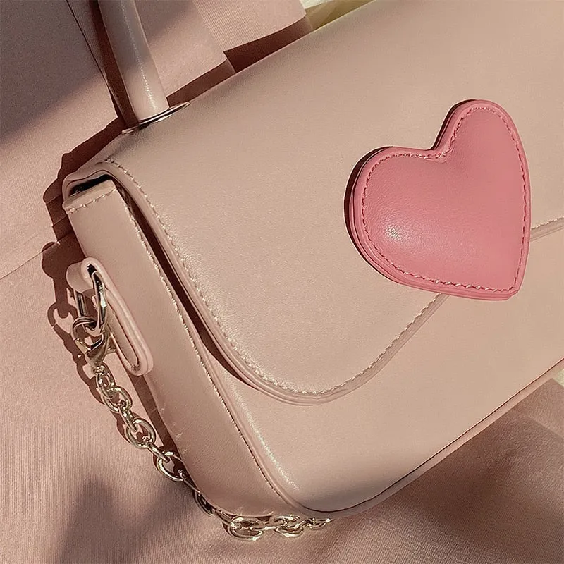 Pink Heart Chain Crossbody Bag Handbag