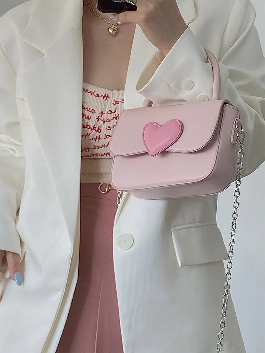 Pink Heart Chain Crossbody Bag Handbag