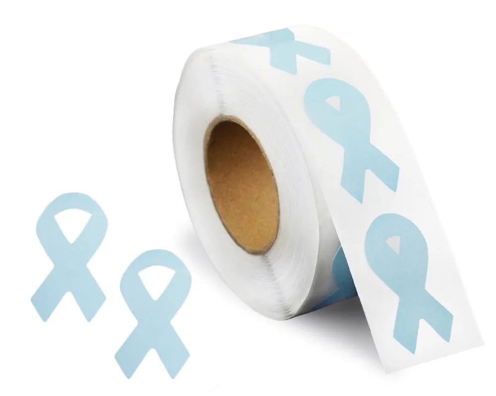 Small Light Blue Ribbon Stickers (250 per Roll)