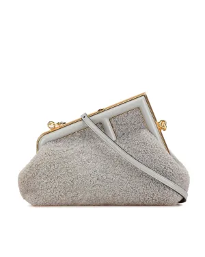 Small Shearling Crossbody Bag with Gold-Tone Hardware and Detachable Strap