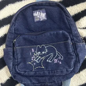 Sohiwoo Kawaii Denim Y2k Backpack for Women Vintage Korean Student Schoolbags Trendy Cartoon Aesthetic Backpacks