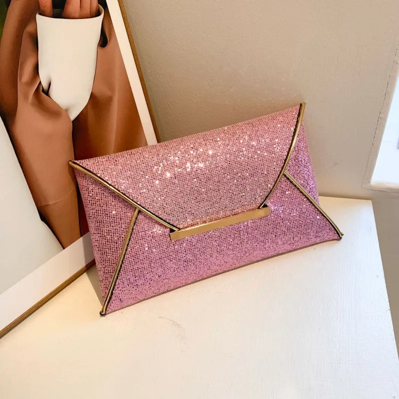 Sohiwoo Stylish Glitter Clutch Wallet Flap Coin Purse Lightweight Portable Evening Bag For Party