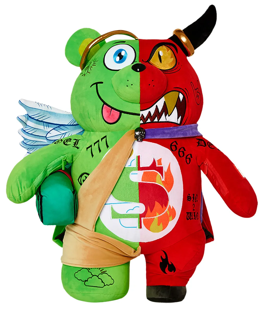 Sprayground Angel Vs Devil Bear Backpack In Green Red