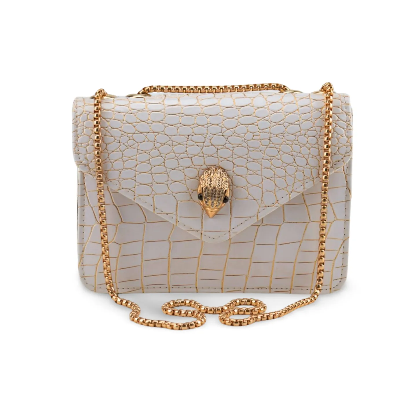 Stylish Faux Leather Crocodile Print Clutch Bag with Gold Chain