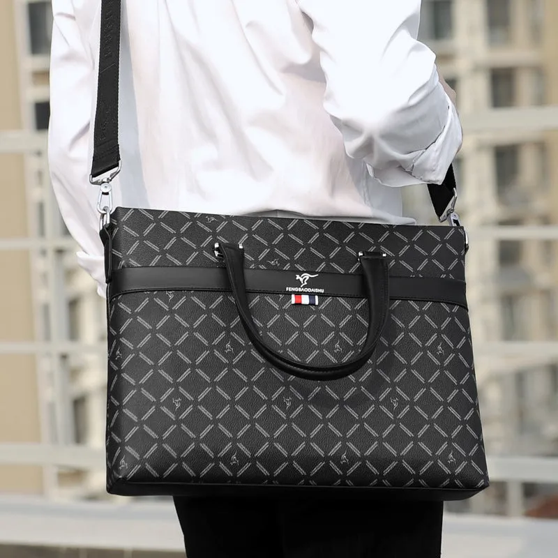 Stylish High-end Black Plaid Print Men's Office Handbags