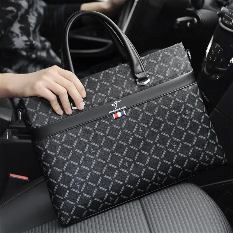 Stylish High-end Black Plaid Print Men's Office Handbags