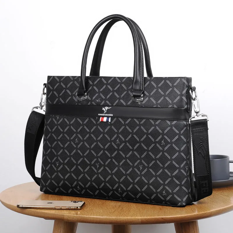 Stylish High-end Black Plaid Print Men's Office Handbags