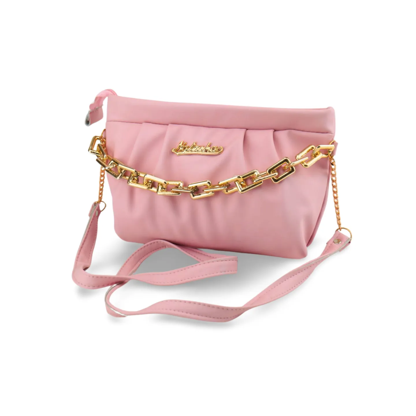 Stylish Ruched Shoulder Bag with Gold Chain For Women