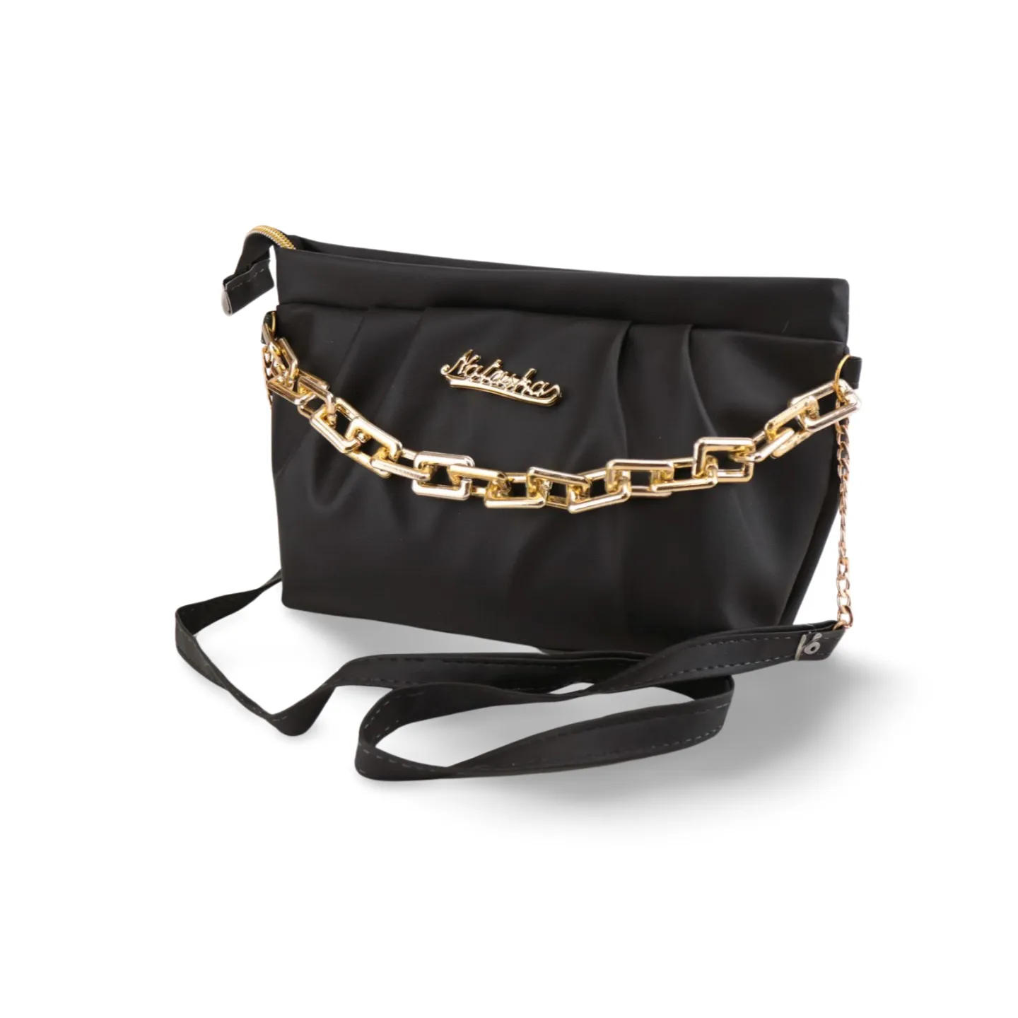 Stylish Ruched Shoulder Bag with Gold Chain For Women