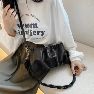 Trendy Double Strap Shoulder Bags For Leather Pleated Crossbody Bags Designer Fashion Purses And Handbags