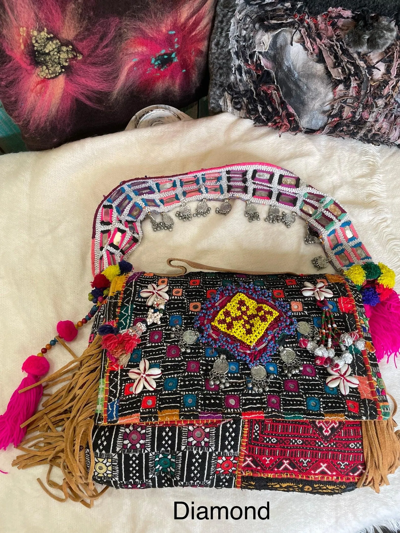 Upcycled Embroidered Structured Market Shoulder Bag by Kantha Bae