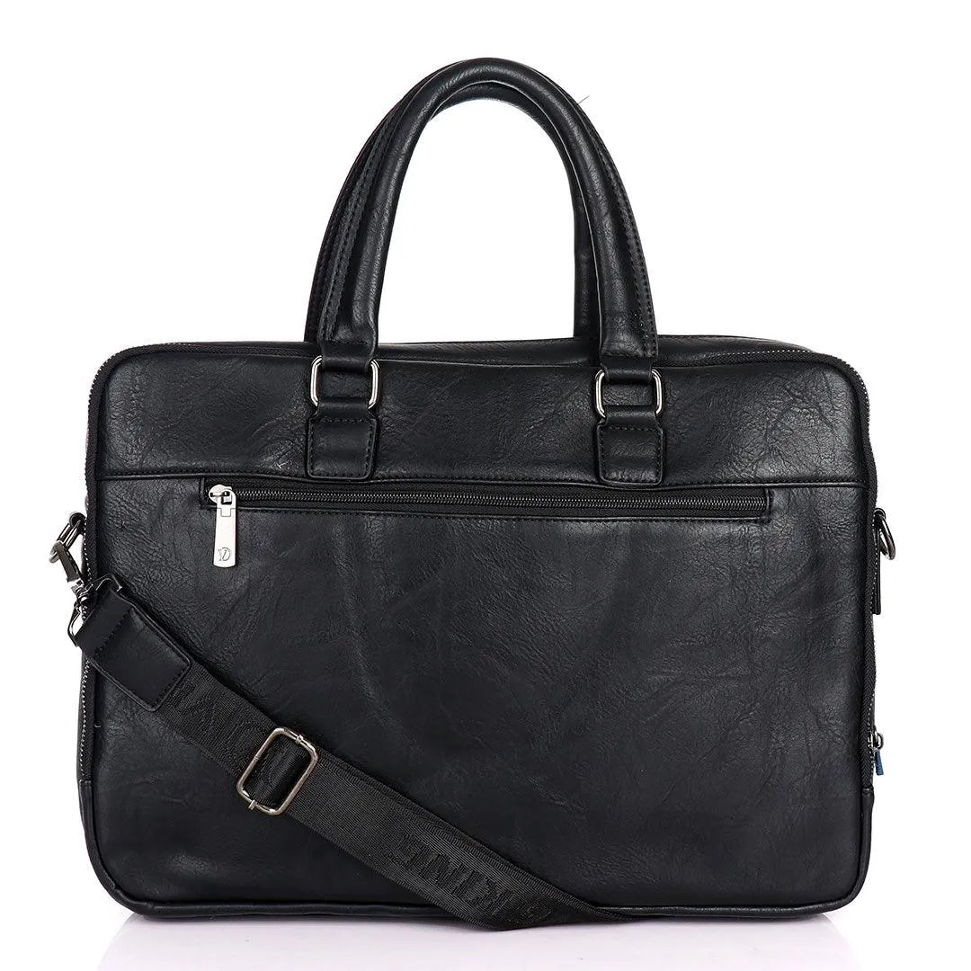 Videng King Men's Quality Leather Business Bag- Black