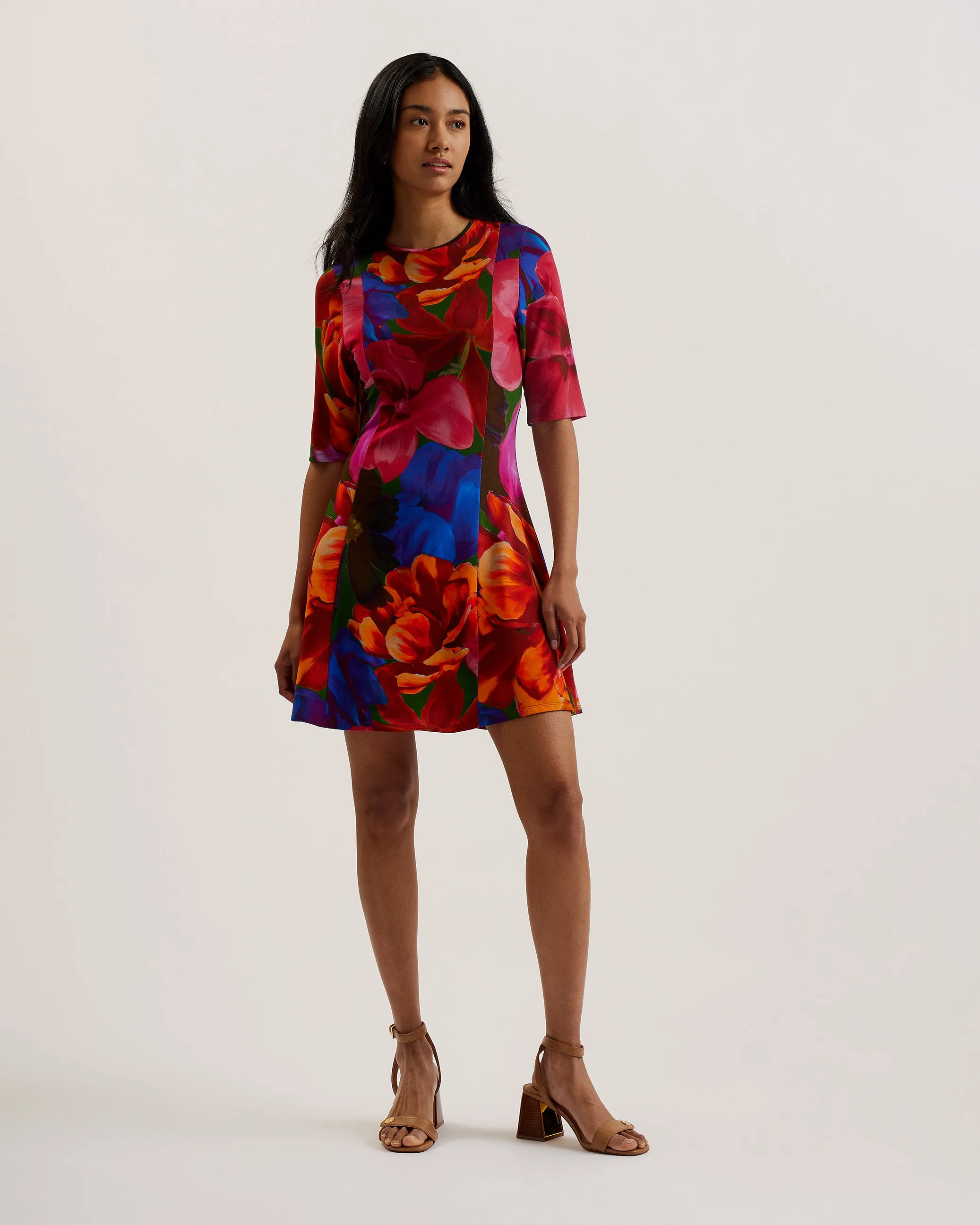 Vverity 3/4 Sleeve Mini Dress Multicol