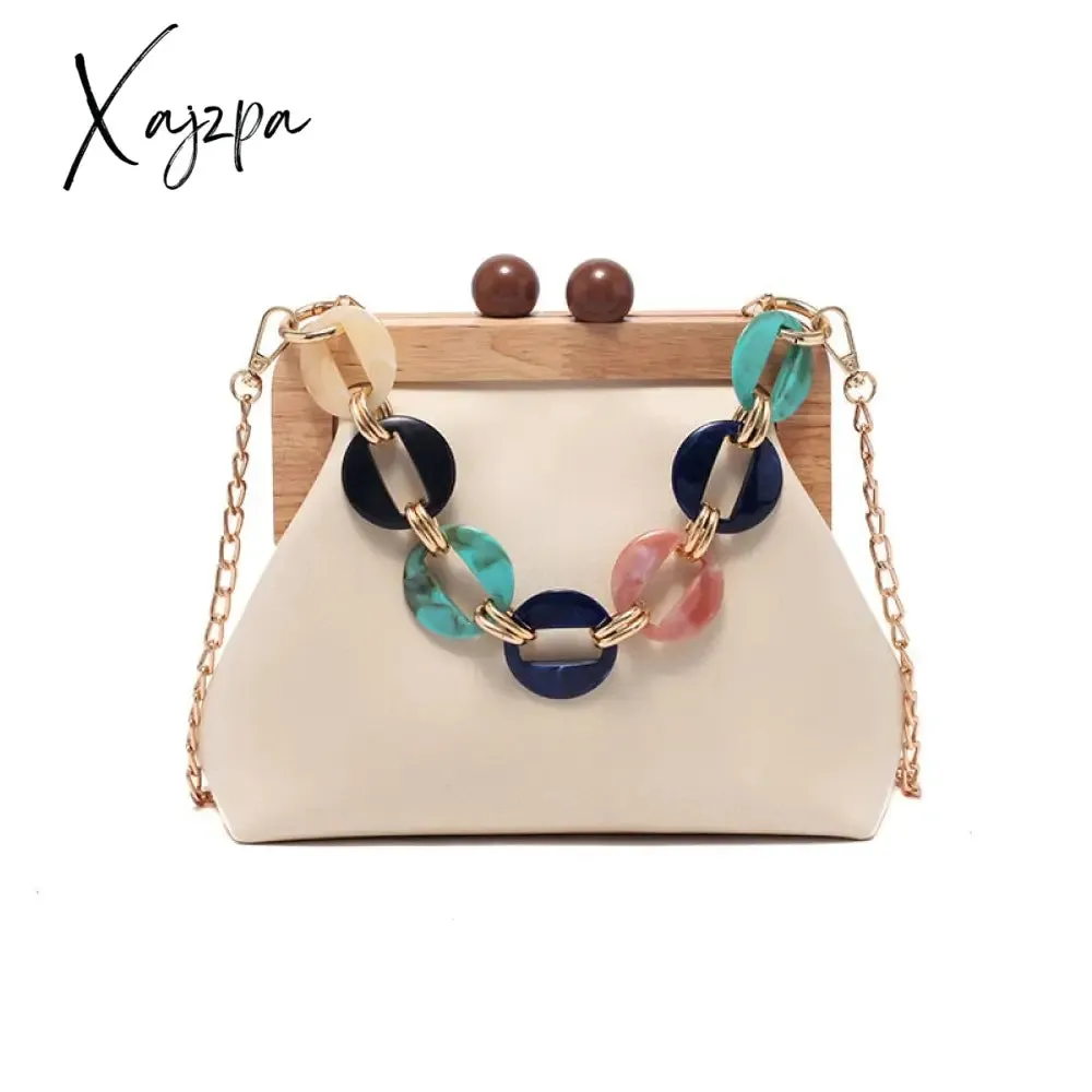 Xajzpa - Women Trendy Shoulder Bags Luxury PU Handbag Vintage Clip Clutch Bag Purses Mini Acrylic Chain Crossbody Totes Ladies Hand Bag