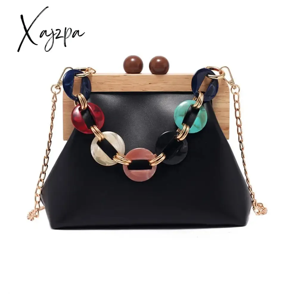 Xajzpa - Women Trendy Shoulder Bags Luxury PU Handbag Vintage Clip Clutch Bag Purses Mini Acrylic Chain Crossbody Totes Ladies Hand Bag