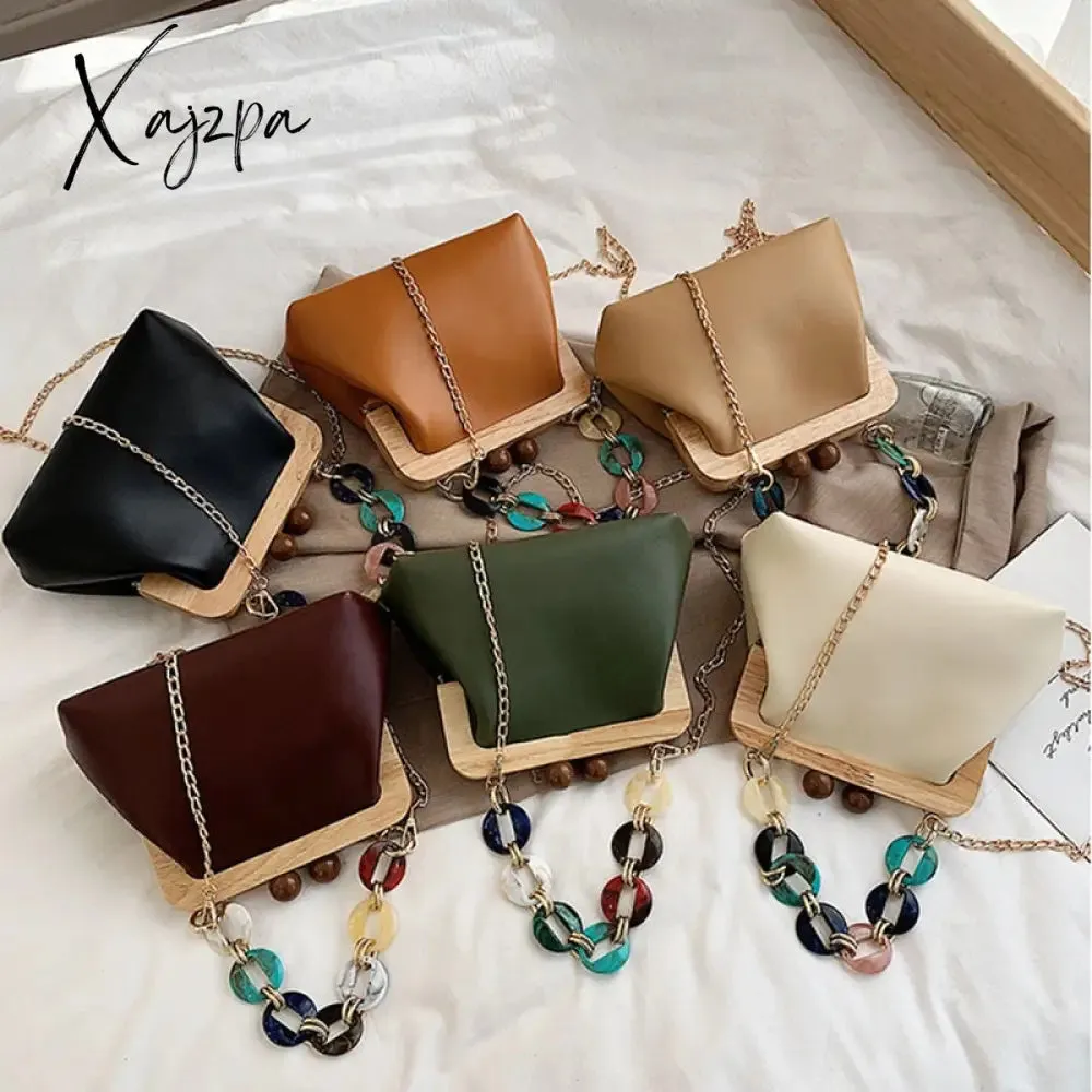 Xajzpa - Women Trendy Shoulder Bags Luxury PU Handbag Vintage Clip Clutch Bag Purses Mini Acrylic Chain Crossbody Totes Ladies Hand Bag