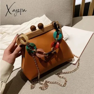 Xajzpa - Women Trendy Shoulder Bags Luxury PU Handbag Vintage Clip Clutch Bag Purses Mini Acrylic Chain Crossbody Totes Ladies Hand Bag