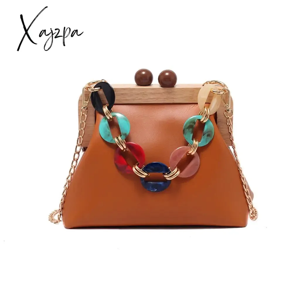 Xajzpa - Women Trendy Shoulder Bags Luxury PU Handbag Vintage Clip Clutch Bag Purses Mini Acrylic Chain Crossbody Totes Ladies Hand Bag