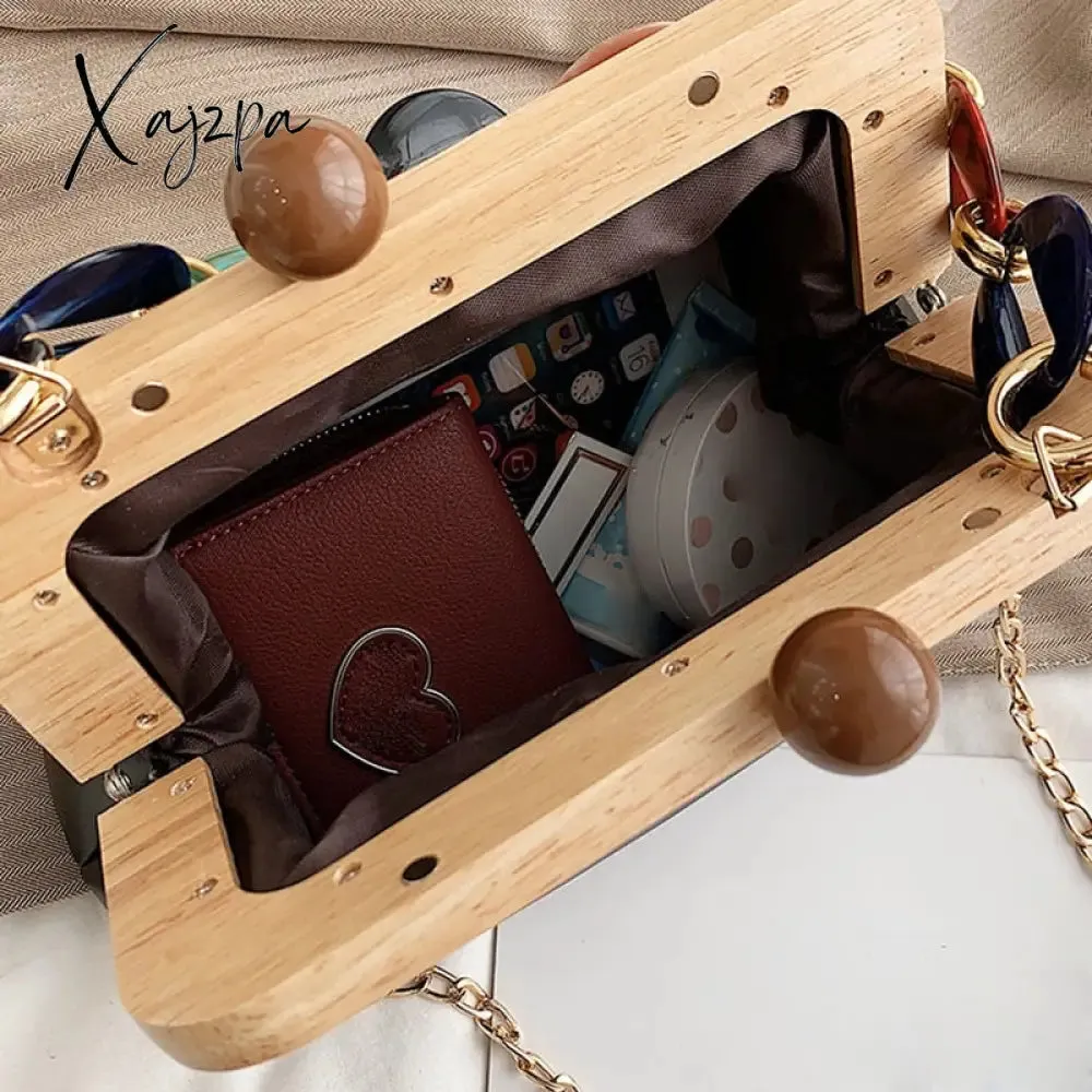 Xajzpa - Women Trendy Shoulder Bags Luxury PU Handbag Vintage Clip Clutch Bag Purses Mini Acrylic Chain Crossbody Totes Ladies Hand Bag